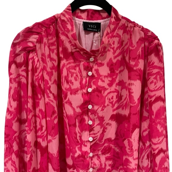 NEW Vici Sangria Sunrise Button Down Blouse Pink Multi Watercolor Women’s XL - Picture 3 of 10